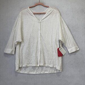 Cabi Sweetheart Topper Shirt Womens Large White 100% Linen Button Front Top